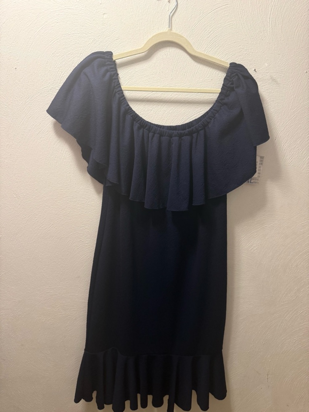 Lularoe Cici Dress XL Navy Blue Ruffle Off Shoulder Midi Vacation Resort Boho - Picture 3 of 8